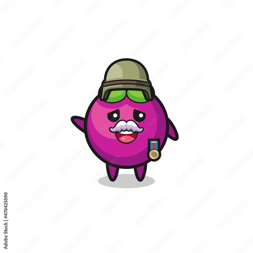 Fototapeta premium cute mangosteen as veteran cartoon
