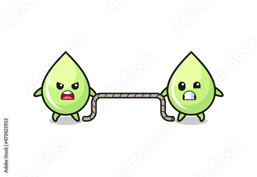 cute melon juice drop character is playing tug of war game