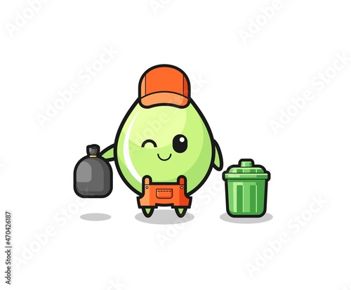 the mascot of cute melon juice drop as garbage collector