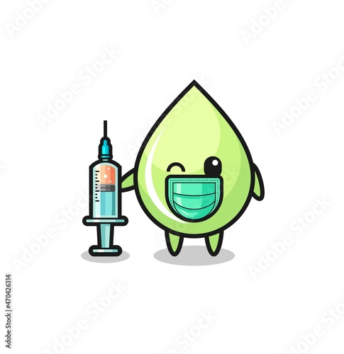 melon juice drop mascot as vaccinator