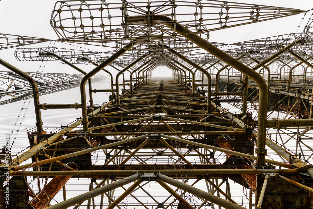 Radar System Duga at the Chernobyl Exclusion Zone, Ukraine. Abandoned soviet antenna complex