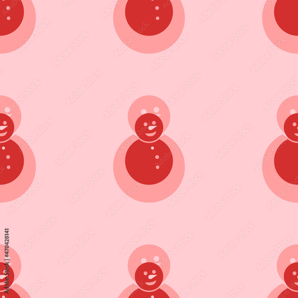Obraz premium Seamless pattern of large isolated red Christmas snowmans. The elements are evenly spaced. Vector illustration on light red background