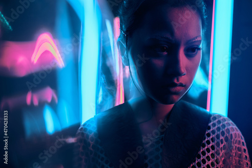 Bilde på lerret Futuristic portrait of generation z asian girl