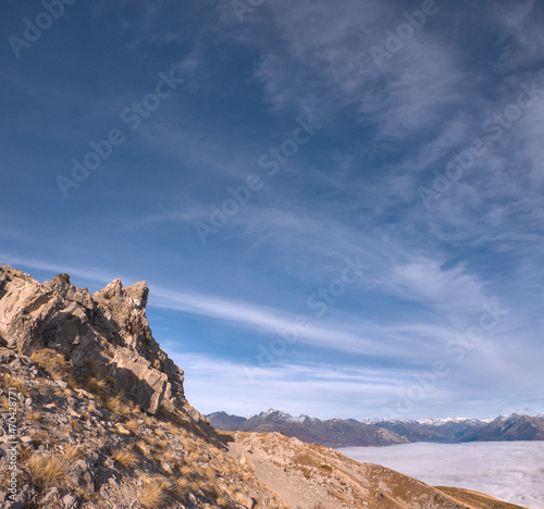 rock with see of cloud shot during a hike in peak of Gleize, Champsaur, french alps © Vincent Cazajous