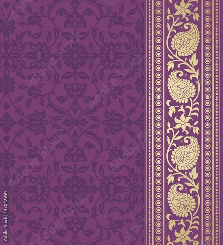 wedding card design, traditional paisley floral pattern , royal India	
