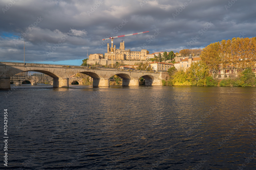 Old French town skyline and Saint-Nazaire Cathedral in Beziers, France