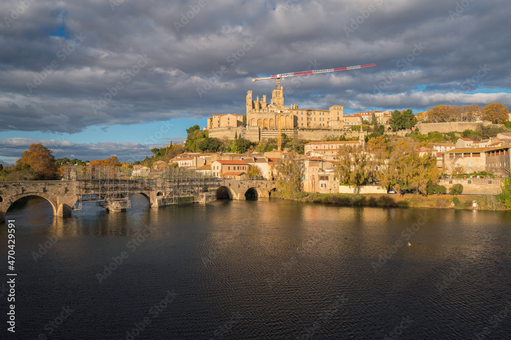 Old French town skyline and Saint-Nazaire Cathedral in Beziers, France