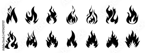 Fire icon collection. Fire flame symbol. Bonfire silhouette logotype. Fire icons for design. concept flame, fire, icon, vector illustration in flat style. Stock vector. photo