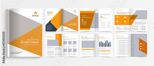 Company profile brochure template layout design, orange color shape minimalist business brochure template design Premium Vector