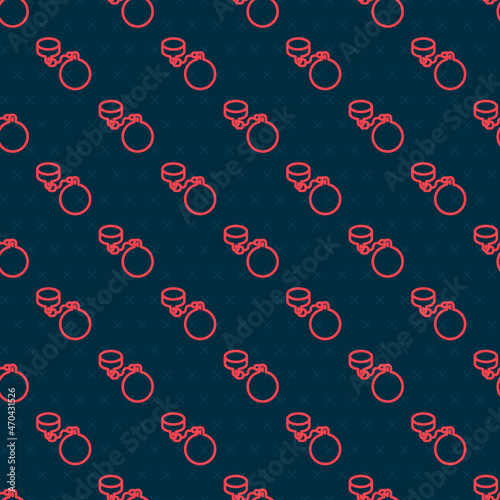 Red line Ball on chain icon isolated seamless pattern on black background. Vector