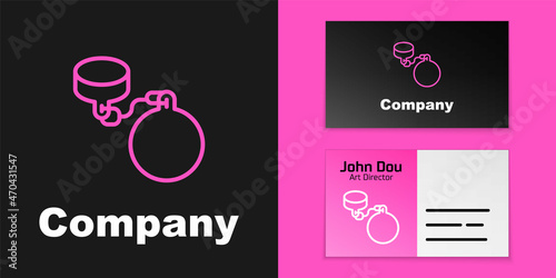 Pink line Ball on chain icon isolated on black background. Logo design template element. Vector