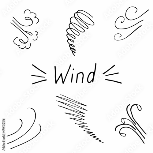 vector set with the image of the wind in  doodle