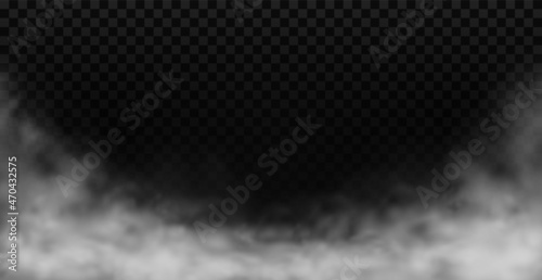 Smoke background. Realistic white fog swirling lower border, matter of transparent clouds, swirling soft mist effect texture, fog effect magic mist backdrop vector isolated effect