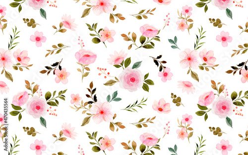 Pink floral watercolor seamless pattern
