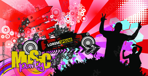 Party background with dancing people - vector illustration