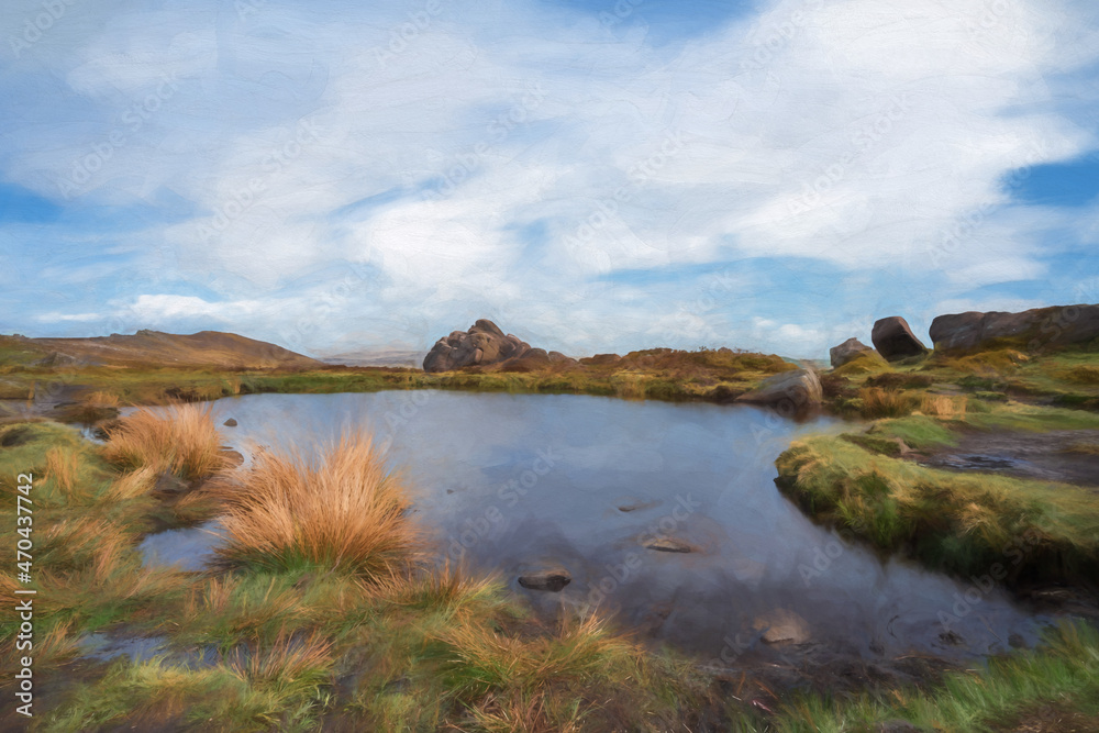 Obraz premium Digital painting of The Roaches at sunrise in the Peak District National Park.
