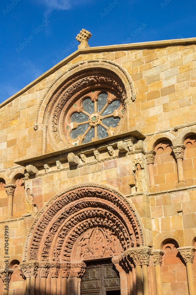 Front facade of the historic Santo Domingo church in Soria, Spain