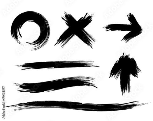 和風イメージの丸、バツなどの素材セット