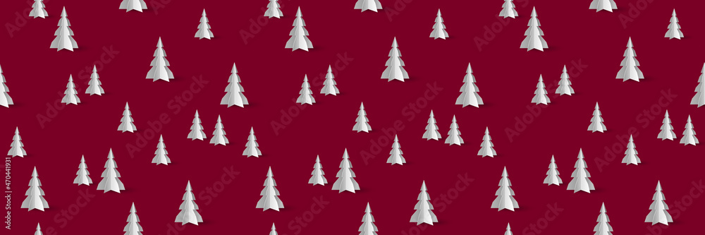 Obraz premium Christmas tree seamless pattern on red background vector illustration