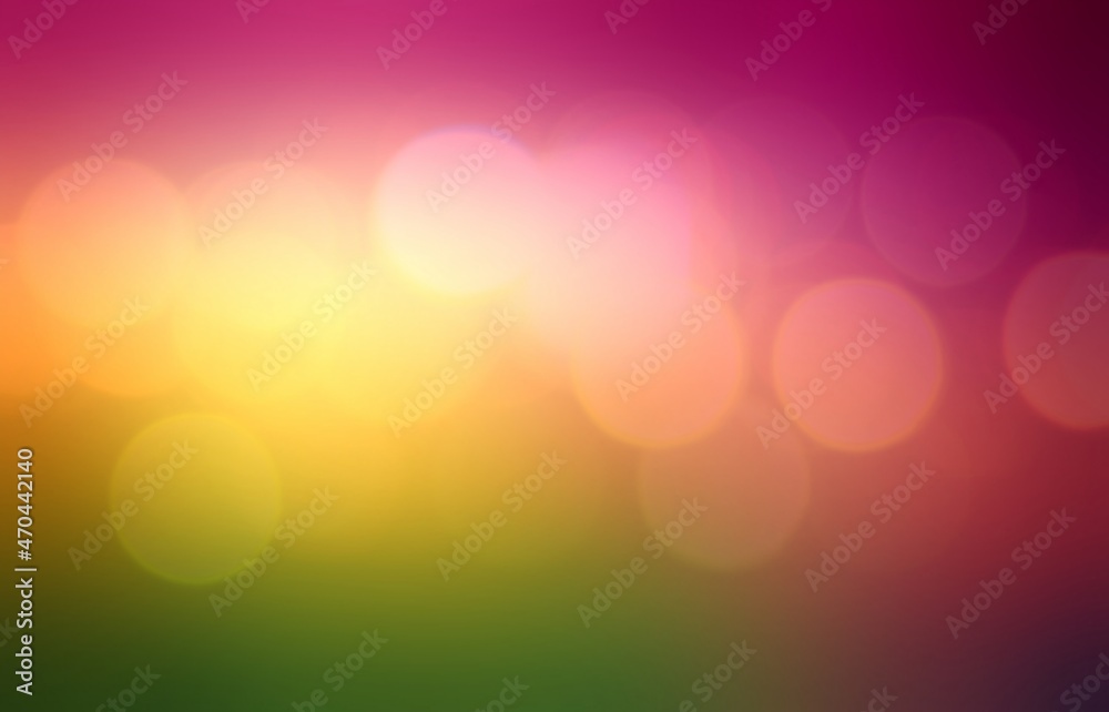 Shiny bokeh flares blur pattern on green red gradient background. Abstract glowing outside illustration.
