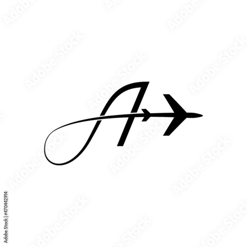 Airport logo design with Letter A and Plane. Vector Illustration