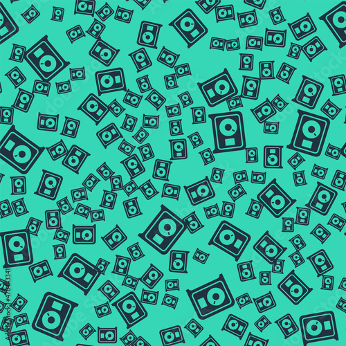 Black Safe icon isolated seamless pattern on green background. The door safe a bank vault with a combination lock. Reliable Data Protection. Vector