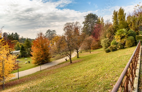 Public gardens of Villa Toeplitz at autumn season in Varese, Lombardy, Italy.