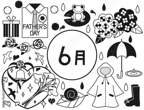 6月のモノクロのイラストセット