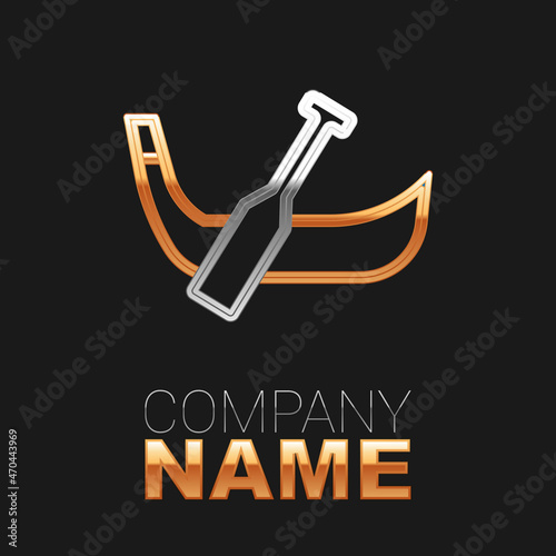 Line Gondola boat italy venice icon isolated on black background. Tourism rowing transport romantic. Colorful outline concept. Vector