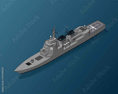 Isometric Illustration,  Japan Maritime Self-defense Force, JMSDF, DDG-177, Atago-class destroyer, Aegis warship photo
