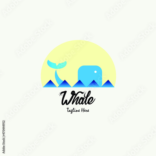 Logo Design Template 
whale in the sea with sunset panorama concept
