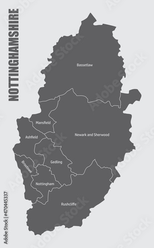Nottinghamshire county administrative map photo