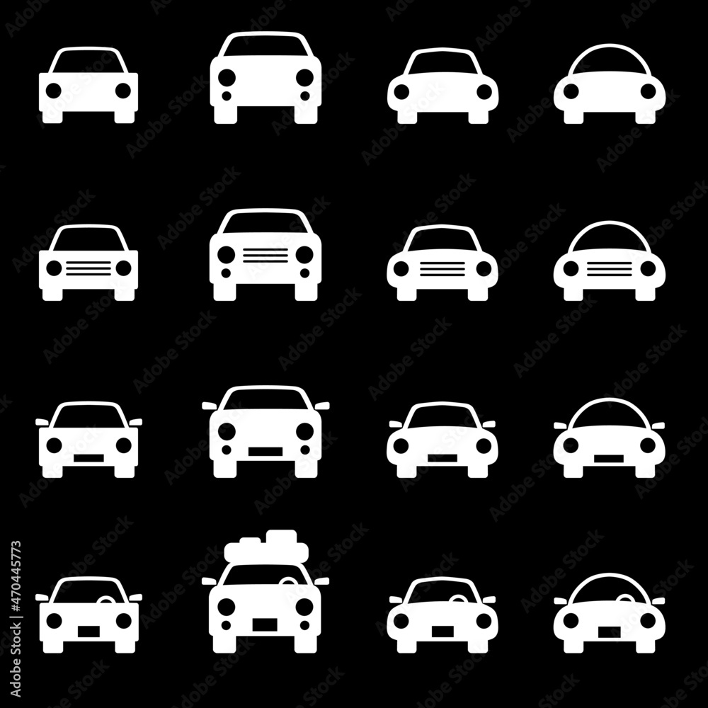 Set of icons representing car. Passenger cars and utility vehicles of various types. Vector Illustration