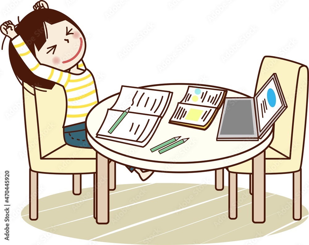 Fototapeta premium 勉強をしながら深呼吸をする若い女性。