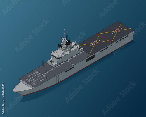 Isometric 3D illustration, Japan Maritime Self-defense Force, JMSDF, LST-4001, Osumi-class tank landing ship photo