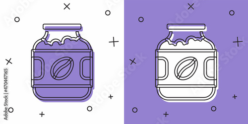 Set Coffee jar bottle icon isolated on white and purple background. Vector