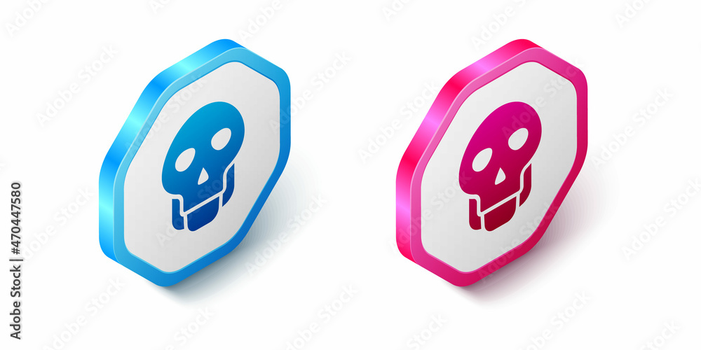Isometric Skull icon isolated on white background. Happy Halloween party. Hexagon button. Vector Isometric Skull icon isolated on white background. Happy Halloween party. Hexagon button. Vector