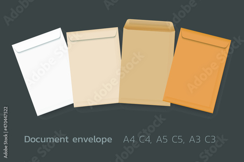 envelope mockup vector isolates on the background. A4 C4, A5 C5, A3 C3 template, Vector template for business and branding identity.