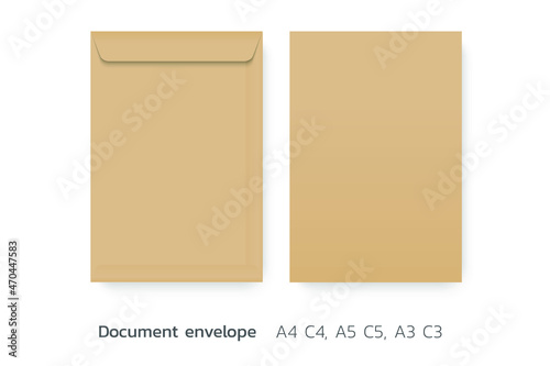 Brown paper envelope mockup vector isolates on the background. A4 C4, A5 C5, A3 C3 template, Vector template for business and branding identity.