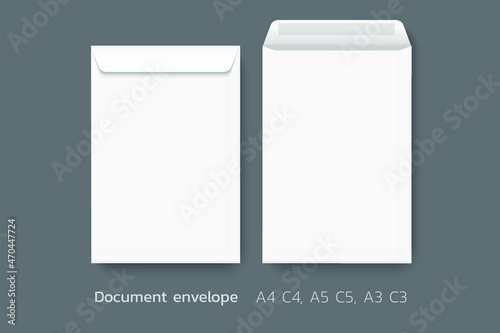 Paper envelope mockup vector isolates on the background. A4 C4, A5 C5, A3 C3 template, Vector template for business and branding identity.