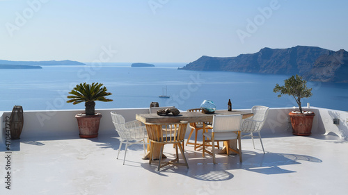Terrace with see view in Santorini
