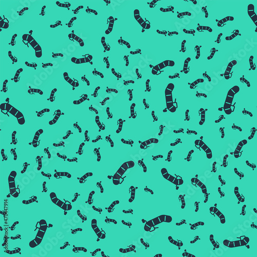 Black Inflatable boat with outboard motor icon isolated seamless pattern on green background. Vector