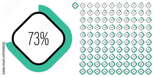 Set of rectangle percentage diagrams meters from 0 to 100 ready-to-use for web design, user interface UI or infographic - indicator with green