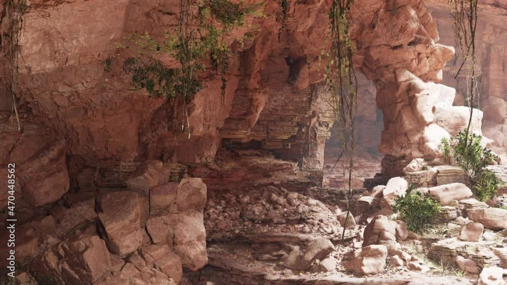 inside a limestone cave with plants and sun shine inside a limestone cave with plants and sun shine