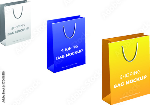 Shopping bag mockups 3d. blank white. Vector illustration