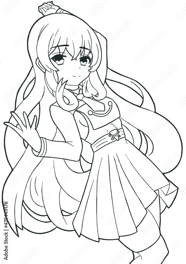 beautiful anime manga girl with diamond hair in the uniform of an officer in a skirt and stockings the picture is made with lines	