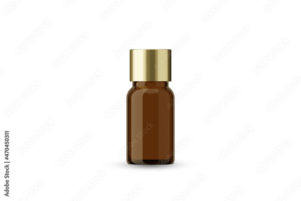 Amber Glass Essential Oil Bottle with Golden Cap for Mockup Creation 3D Rendering Amber Glass Essential Oil Bottle with Golden Cap for Mockup Creation 3D Rendering
