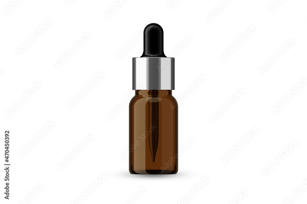 Amber Glass Essential Oil Bottle with Silver Cap and Dropper for Mockup Creation 3D Rendering Amber Glass Essential Oil Bottle with Silver Cap and Dropper for Mockup Creation 3D Rendering