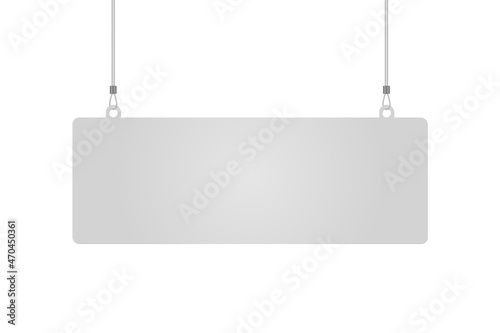 Rectangular dangler hanging from ceiling realistic mockup. Mock up of advertising promotion pointer for supermarket sale announcement on transparent background. Mall store label vector illustration