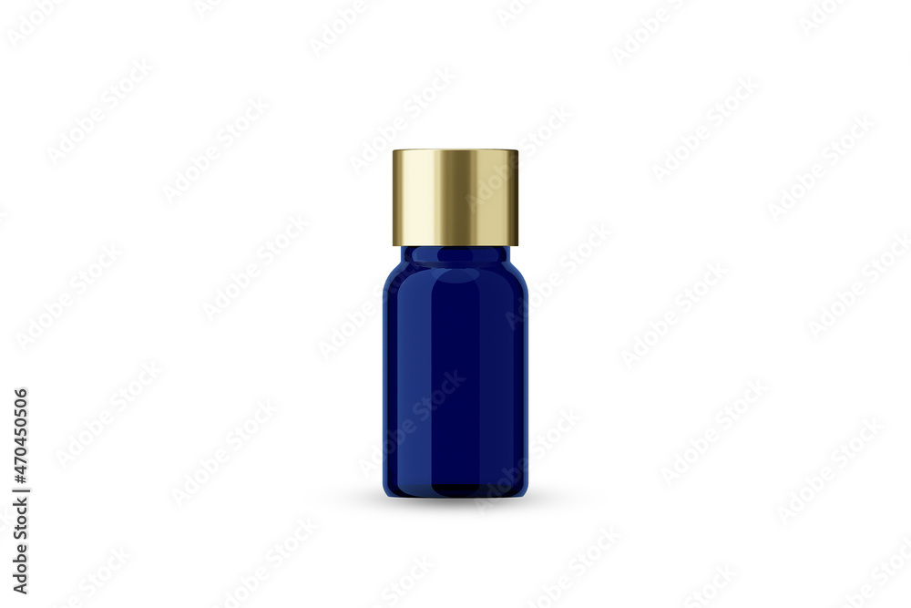 Blue Glass Essential Oil Bottle with Golden Cap for Mockup Creation 3D Rendering Blue Glass Essential Oil Bottle with Golden Cap for Mockup Creation 3D Rendering